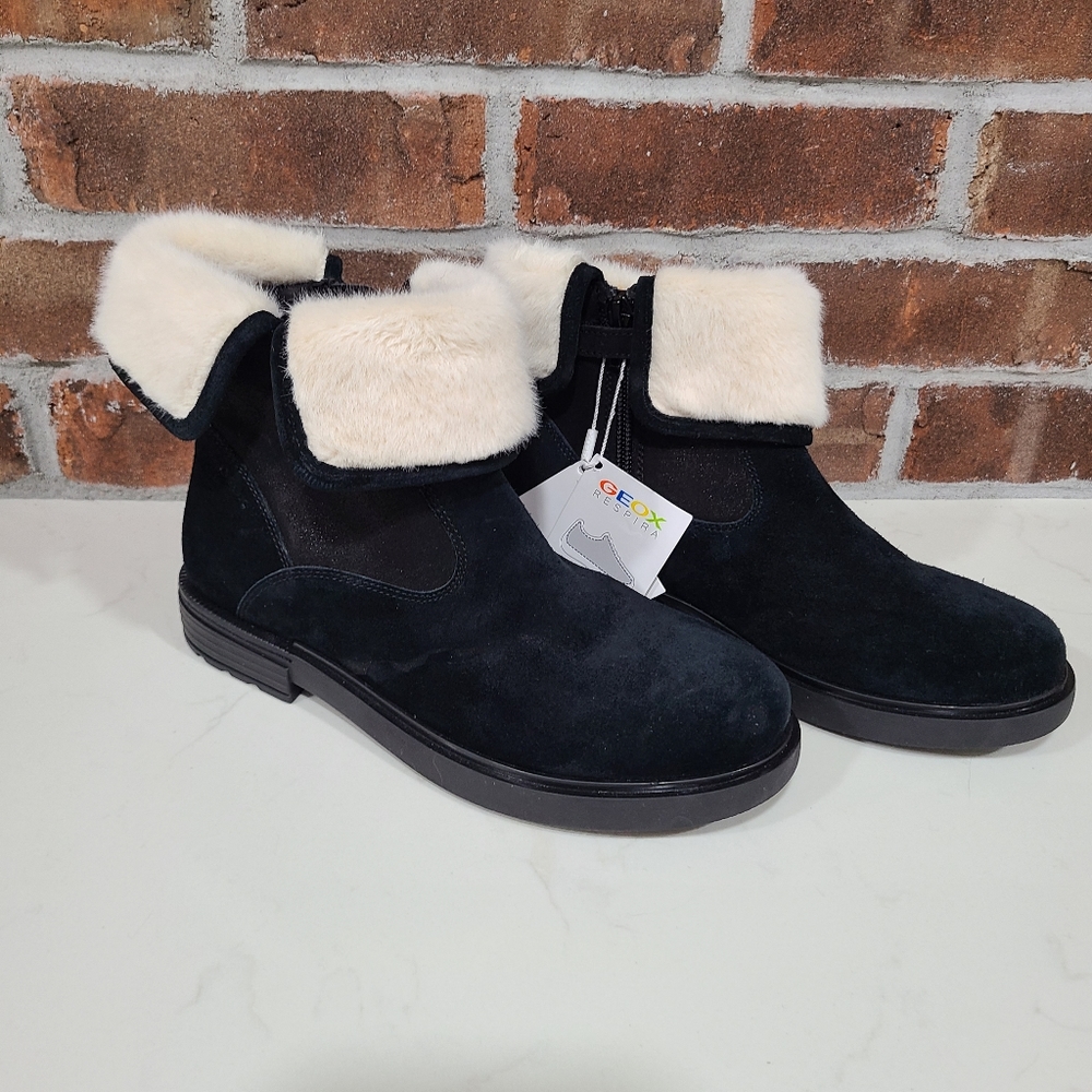 Geox Respira Italian Patent Faux Fur Girls Suede Boots EU 35 US 3.5